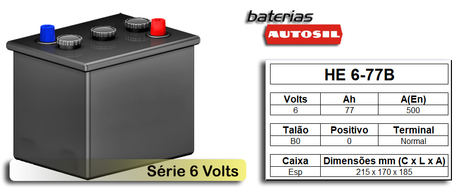 Bateria para automóveis / carros clássicos - Série 6 Volts